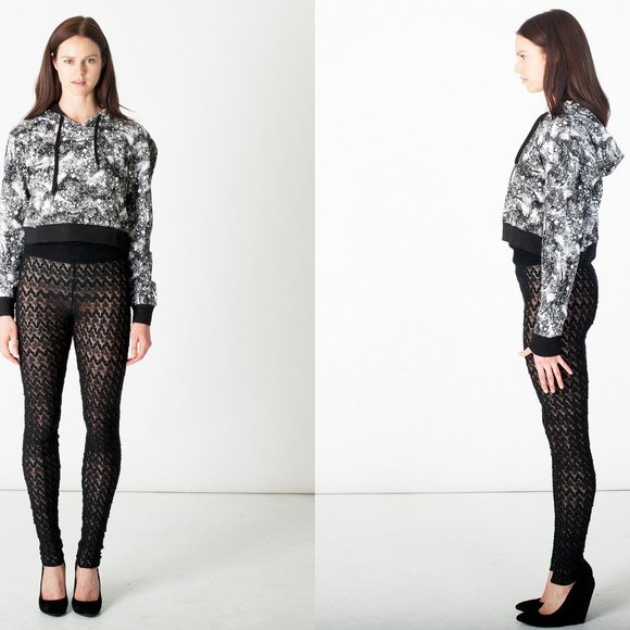 NWT ELEVENPARIS White Black Pattern Printed Cropped Sweatshirt Hoodie Size L $99 - Picture 3 of 14